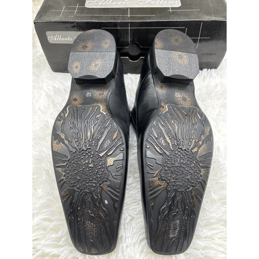 Alberto Fellini Mens Black Snakeskin Embossed Square Toe Slip On Loafers Size 12
